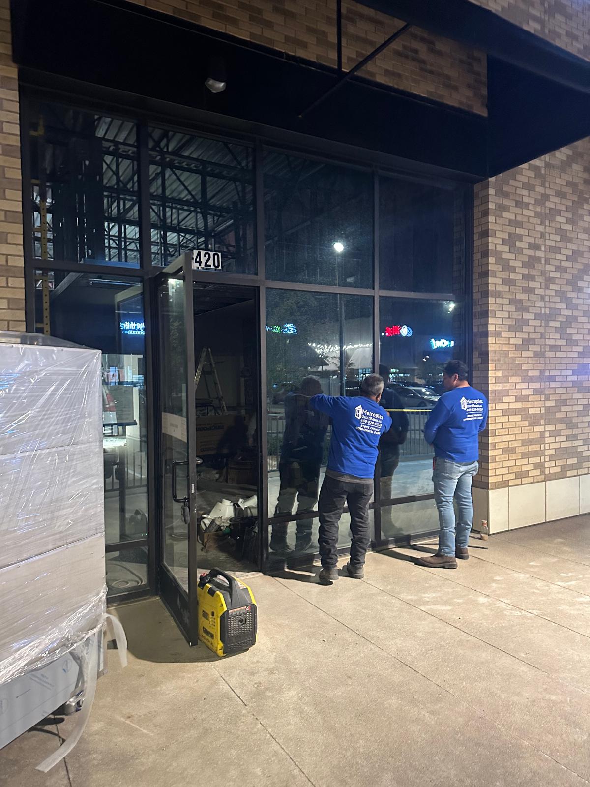 After-hours storefront glass service project